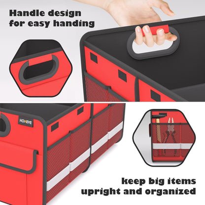 Homeve Trunk Organizer, Car Storage, Reinforced Handles, Collapsible Multi-Compartment Car Organizers, Foldable, Waterproof, 2 Compartments, Suitable for Car Accessories, SUV (Red, Standard)
