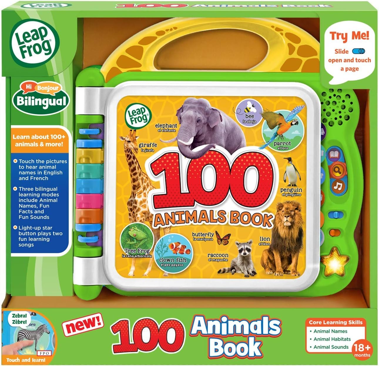 LeapFrog 100 Words Animals Book: English&French - Interactive Educational Animals Book for Kids, billingual Book- 609543, Multicolor