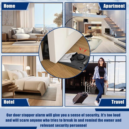 TOWODE Door Stop Alarm 2 Pack, 120 dB Door Stopper Wedge Door Stops Alarm Great for Traveling Hotel Home Security Door Stoppers Safety Tools