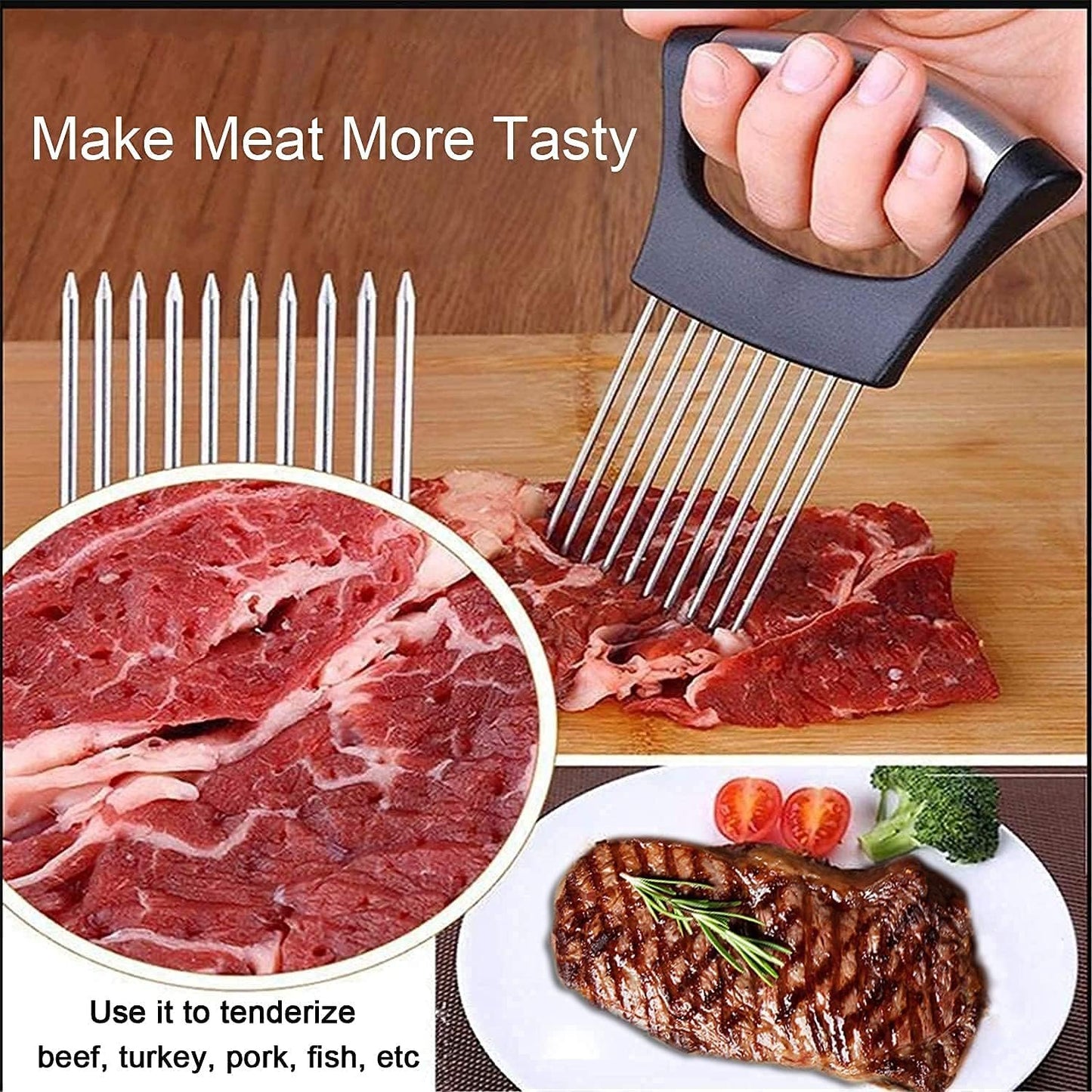 ESINAM Onion Slicer Holder, Premium Vegetable Slicer Cutter for Potato and Tomato, Sharp Stainless Steel Food Slicer Assistant Tool for Slicing Fruit Lemon and Meat