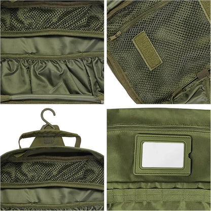 SMONT Tactical Toiletry Bag for Men, 9.5" Hanging Dopp Kit Shaving Hygiene Bag for Traveling Bathroom, Green, Multifunctional