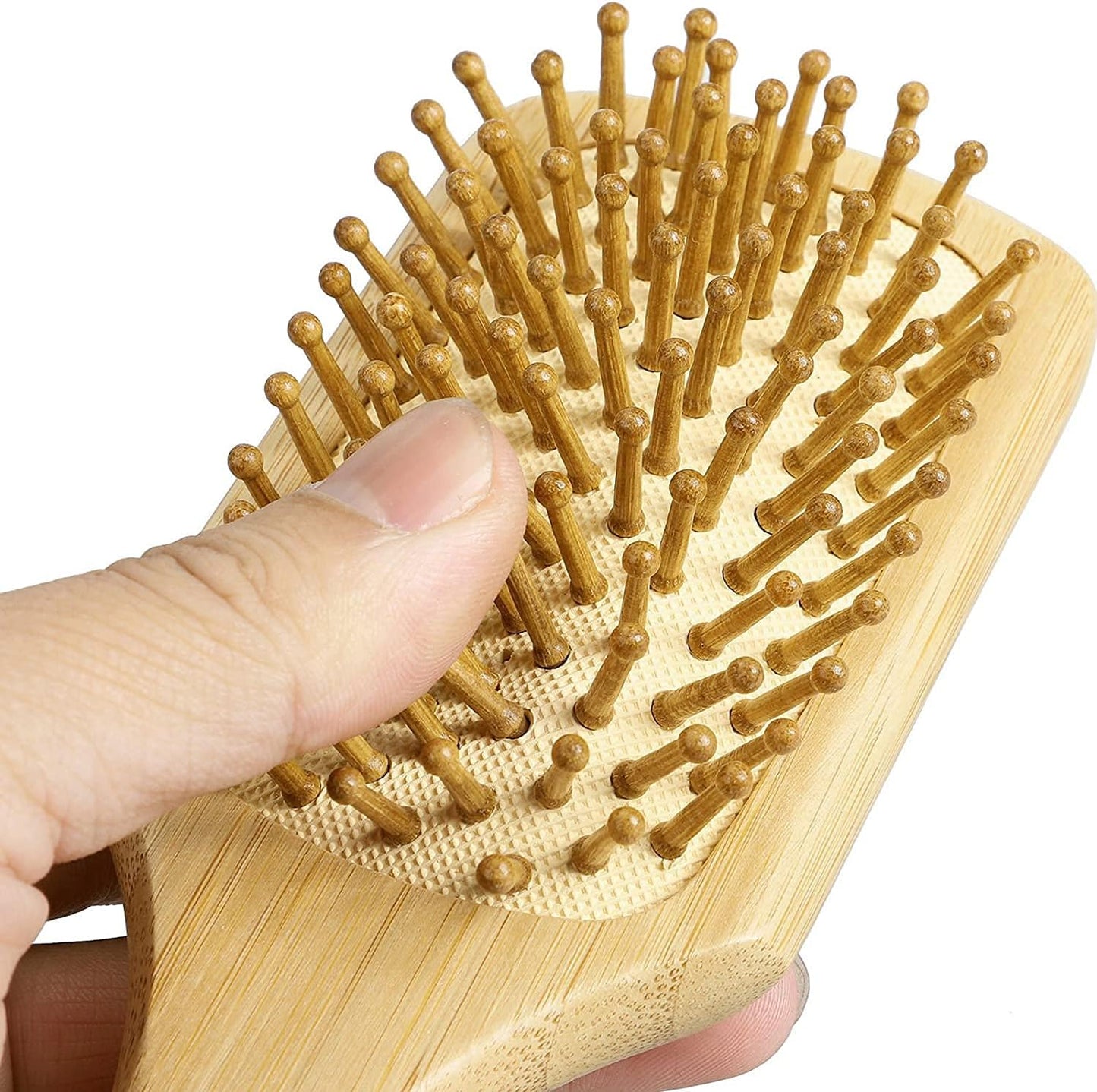 Hair Brush, 100% Natural Wooden Bamboo Air Cushion Comb, Sensitive Scalp Anti-Static Detangling Tools for Scalp Massage, Smooth Glide & Pain-Free Styling Curly/Straight/Thick Hair (Square)