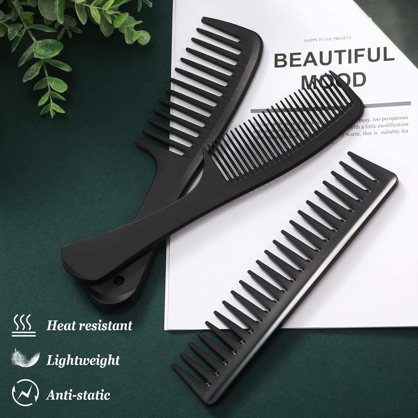 4 Pieces Wide Tooth Detangling Hair Comb Detangling Hair Comb Hair Styling Comb Set, Carbon Fiber Styling Cutting Comb Anti Static Heat Resistant Comb for Women Curly Straight Long Hair, Black