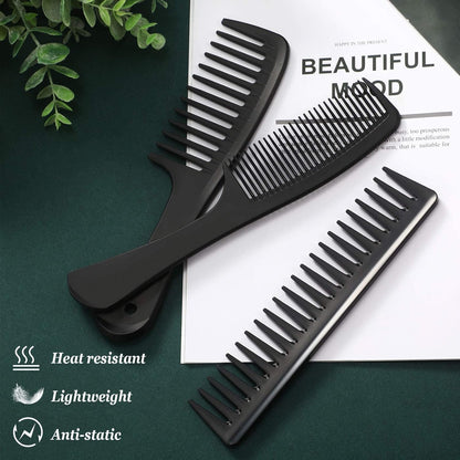 4 Pieces Wide Tooth Detangling Hair Comb Detangling Hair Comb Hair Styling Comb Set, Carbon Fiber Styling Cutting Comb Anti Static Heat Resistant Comb for Women Curly Straight Long Hair, Black