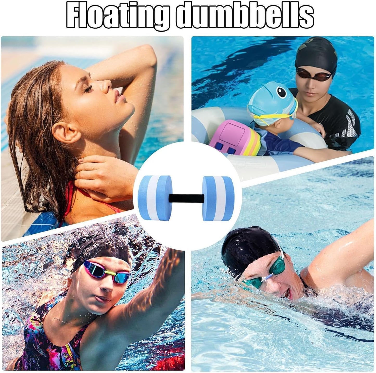 Water Dumbbells, Pool Weights, High Density, 10.63x5.12 Inches, Foam Workout Set, 2x Aquatic Exercise Equipment for Men, Women, Swimming Pool Fitness Gear
