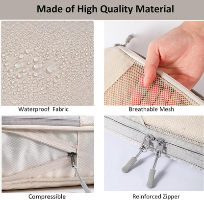 Compression Packing Cubes, Set of 8 Areaphmet Travel Packing Organisers travel packing cubes set Compression Bags for Travel Luggage Organizers for Suitcases Travel Accessories (Beige, 8pcs)