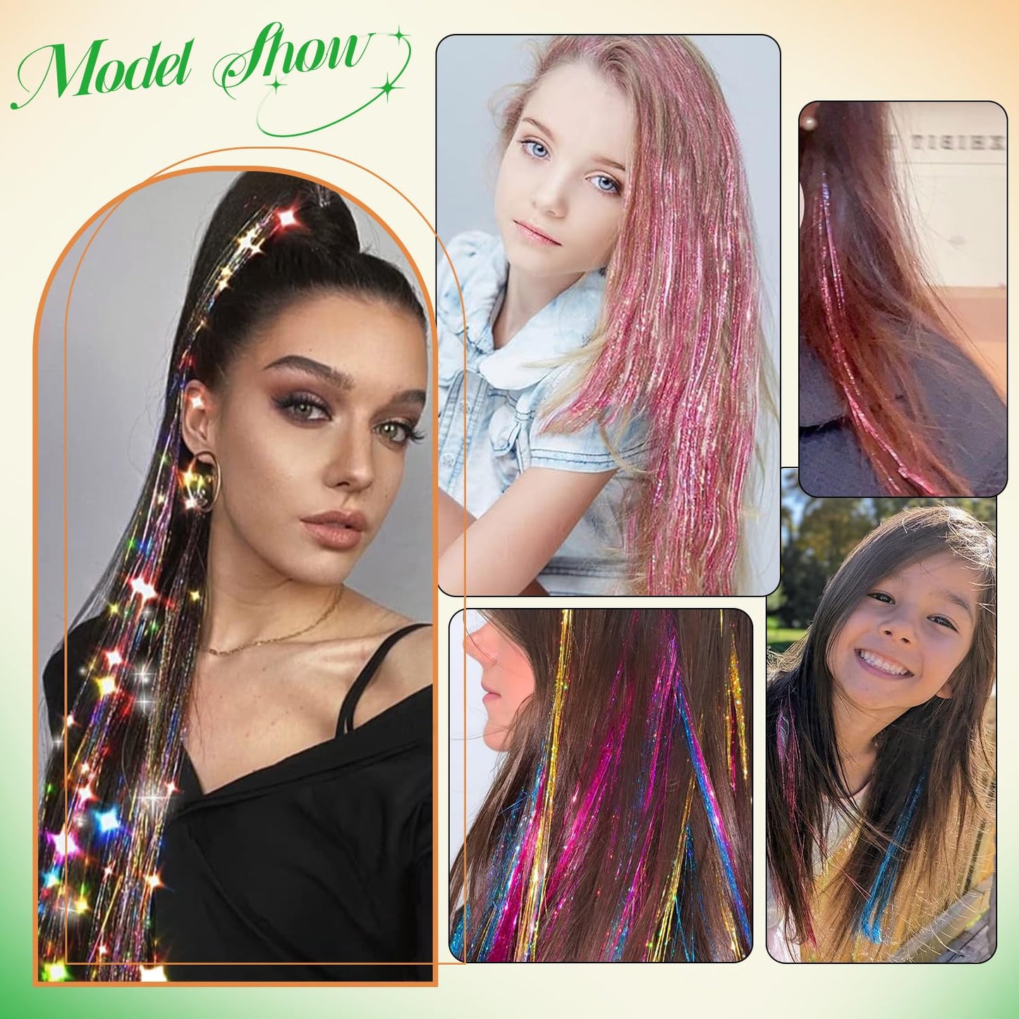 Hair Tinsel Kit With Body Glitter 18 Colors 48 Inch 9000 Strands Glitter Tinsel Hair Extensions With Tools Fairy Hair Accessories, Suitable for Festivals and Daily Use (18 Colors Hair Tinsel Kit)