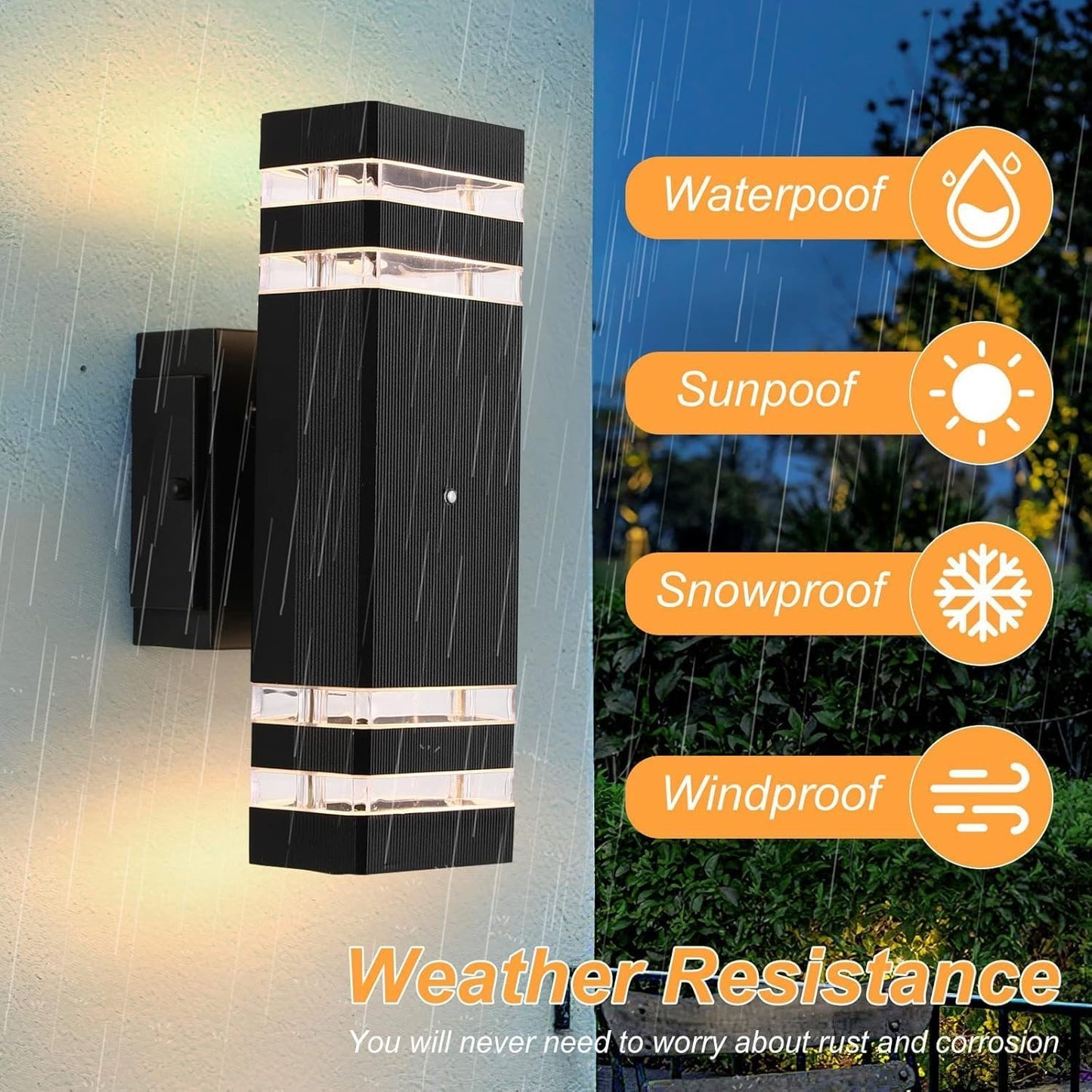 OUTKEIEI Outdoor Lights with GFCI Outlet, Up and Down Dusk to Dawn Porch Lighting, Exterior Light Fixture Waterproof, Outside Lights for House Front Door Patio Garage