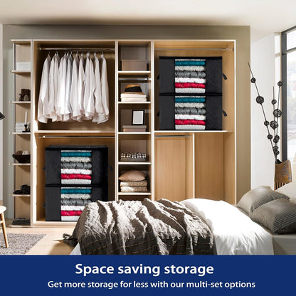 Storage-Bags-for-Clothes Bedding Storage Containers with Zipper Lids, Closet Collapsible Clothing Bins for Linen Blanket, 6 Pack, 90L, Black