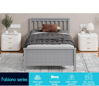 ALFORDSON King Single Size Wooden Bed Frame Base Fabiano Series with Headboard & Tailboard, Slatted Design with Solid Pine Wood Construction for Home Bedroom, Modern Scandinavian Style, Grey