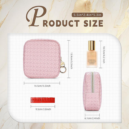Travel Beauty Case Makeup Bag Women Leather Clutch Bag Checkerboard Cosmetic Bag Organizer Bags Makeup Organizer Portable Travel Accessories for Girl Birthday, Small Chessboard-Pink, Toiletry Bag