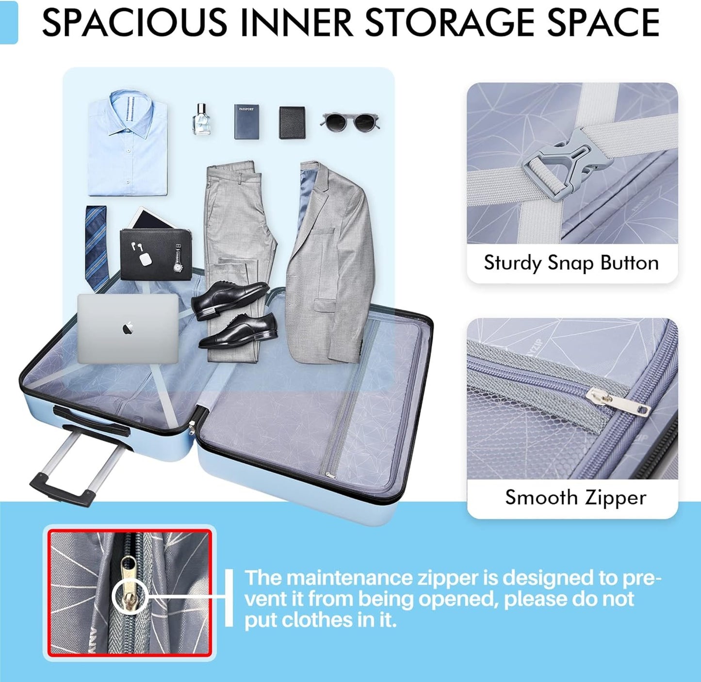 Luggage Sets 3 Piece AnyZip PC ABS Hardside Suitcase with 4 Universal Wheels TSA Lock Carry On 20 24 28 Inch (Light Blue)