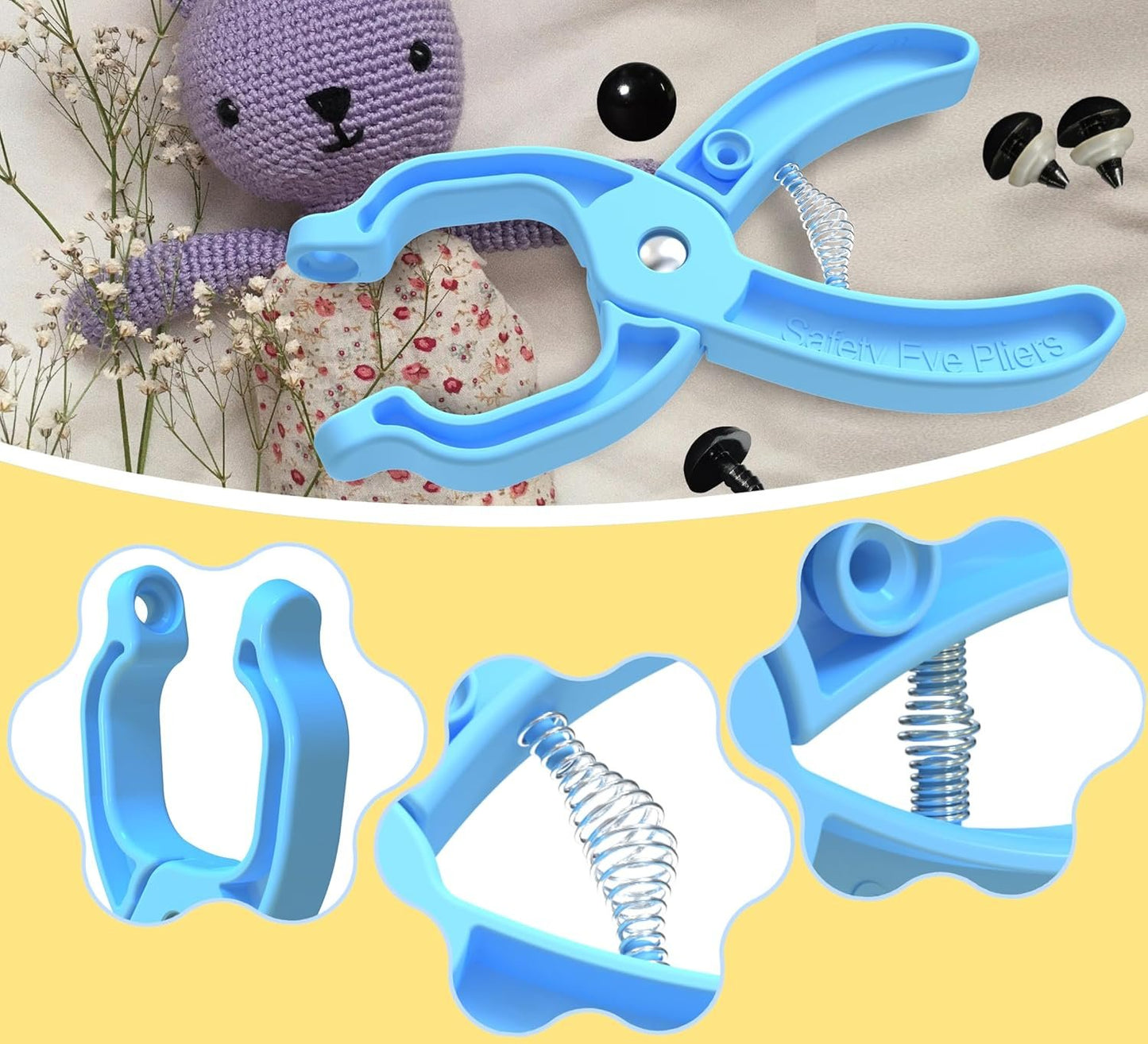 GEOCCI Safety Eye Tool Auxiliary Tool for Attaching Safety Eyes for Crocheting Safety Eyes Crochet Tools for Amigurumi Crochet & Stuffed 5-30mm Animal Eyes Making Supplies Tool（Blue 1pcs）
