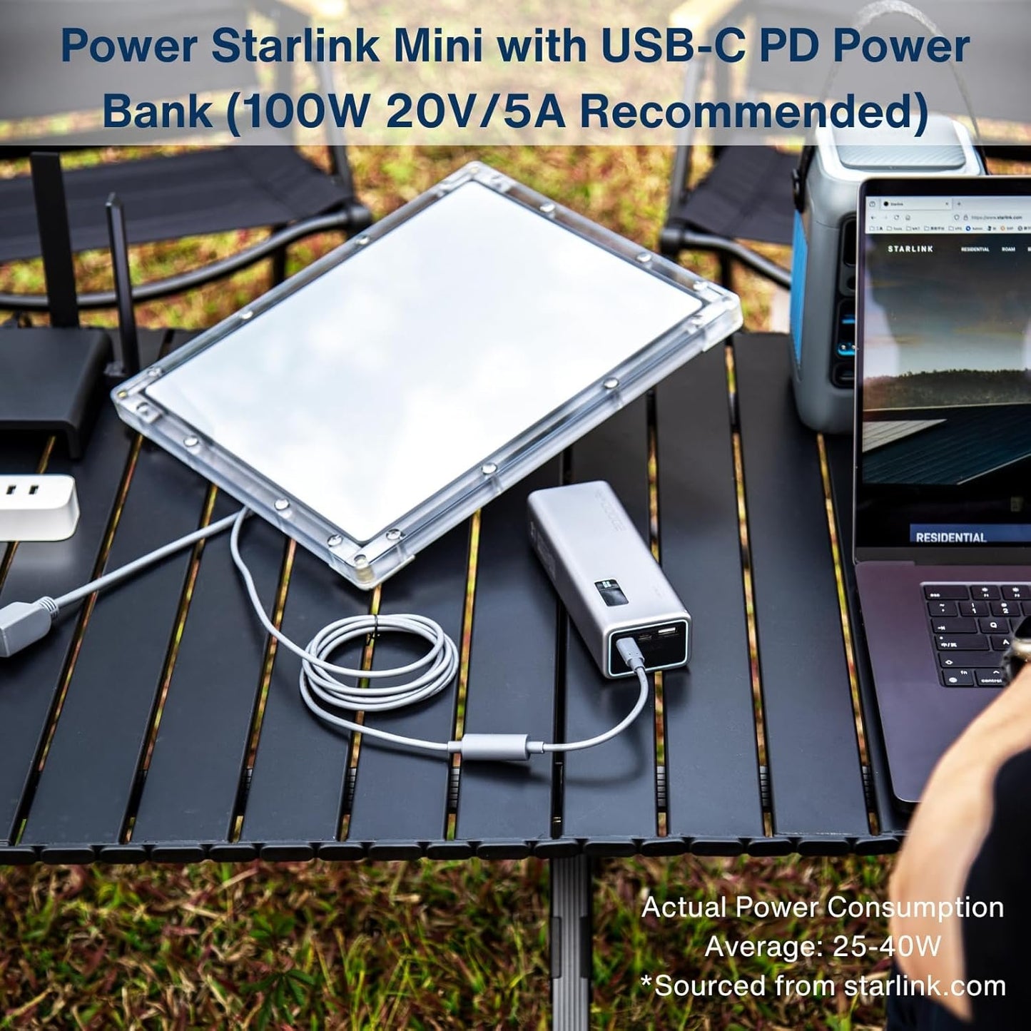 Steinwhale DC Female to USB-C Male Waterproof Adapter Cable for Starlink Mini, Supports 100W PD Power Delivery, Compatible with USB-C PD Charger and Power Bank