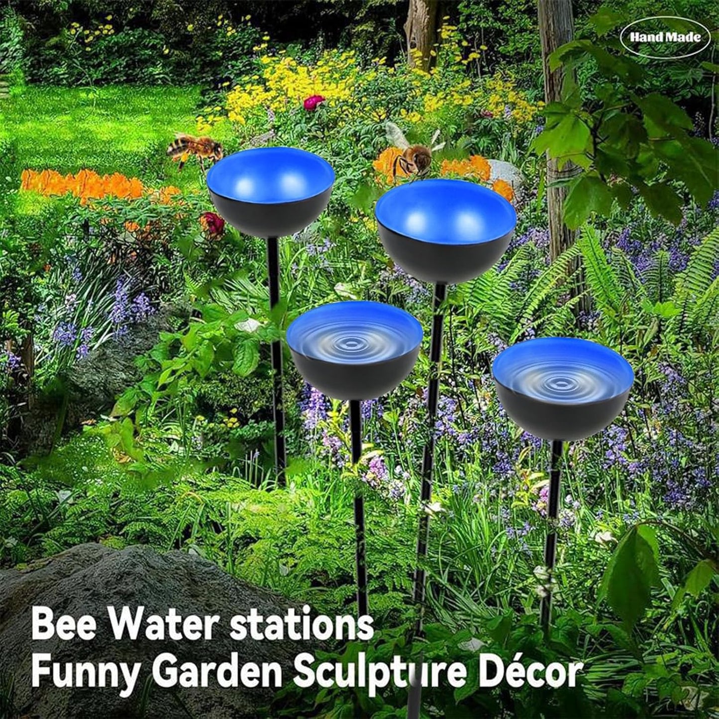 Bee Watering Station For Garden, Bee Feeder & Watering Station With Metal Stakes, Metal Garden Sculpture Stake Decoration, SmallInsects Bee Feeders For Outside Feeding & Watering