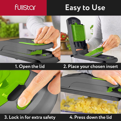 fullstar Vegetable Chopper Cutter - Spiralizer Slicer Dicer Onion Food Veggie Potato Fry Kitchen Gadgets Tools Slicer, Gray/Green, 7 in 1,(FSCH0116)