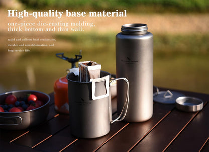 Boundless Voyage Titanium 1050ml Water Bottle with Nesting 600ml Cup Mug Lightweight Portable Drinkware for Outdoor Camping Hiking Backpacking (Bottle+Cup Set)