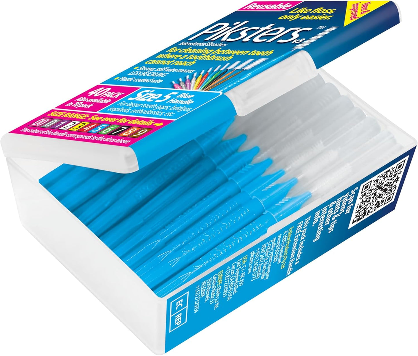 Piksters Pennelli interdentale per gatti - per lavarsi i denti (40 Pack, Size 5 (Blue))