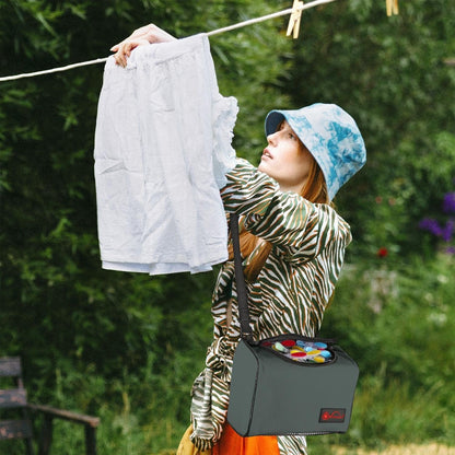 Vinsani Clothes Peg Bag Premium Zipped Waterproof Wearable Peg Storage Organiser Bag with Double Clips, Shoulder/Waist Strap Holds up to 300 Pegs Suitable for Indoor Outdoor Use â€“ Grey