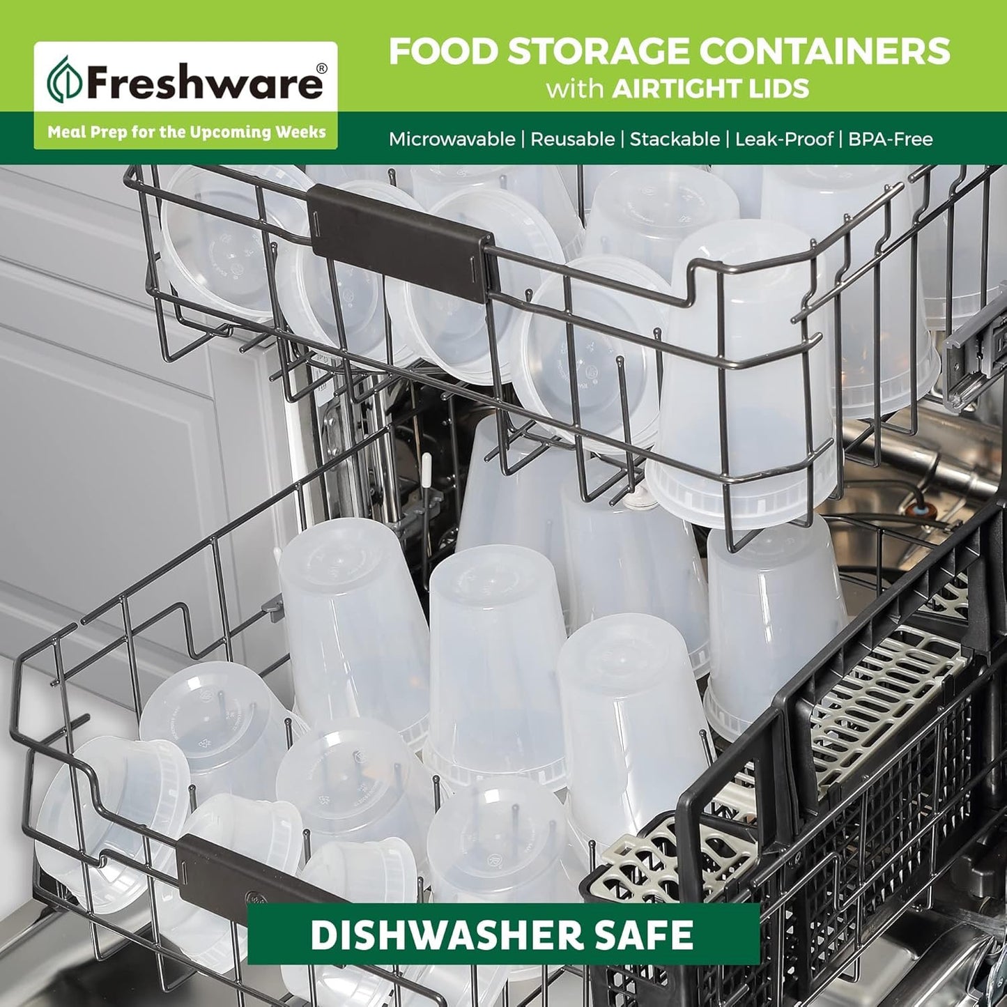 Freshware Food Storage Containers [48 Set] 24 oz Plastic Deli Containers with Lids, Slime, Soup, Meal Prep Containers, BPA Free, Stackable, Leakproof, Microwave/Dishwasher/Freezer Safe