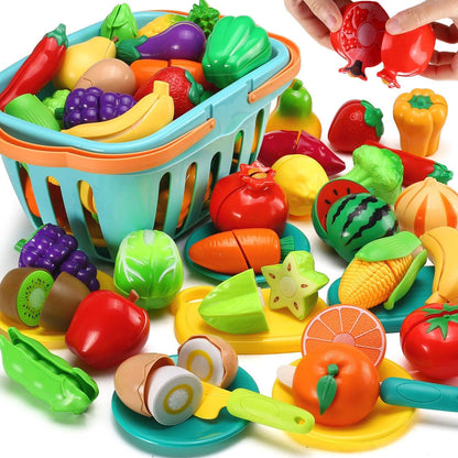 70 PCS Cutting Play Food Toy for Kids Kitchen, Pretend Fruit &Vegetables Accessories