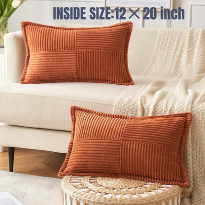 2 Packs Throw Pillow Covers Corduroy,Decorative Lumbar Pillow Covers, JOMWEN Super Soft Boho Striped Cushion Covers for Couch Bed Sofa Livingroom (Rust, 50 x 30 cm)