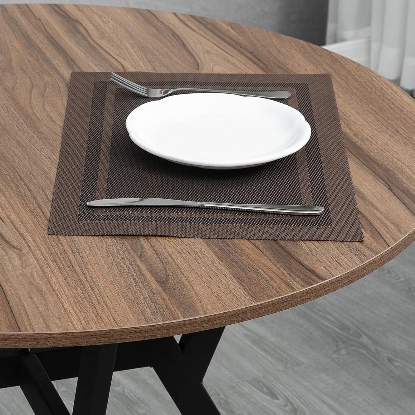 HOMCOM 35" Round Dining Table for 2, Modern Kitchen Table with Steel Frame for Living Room, Dining Room, Brown