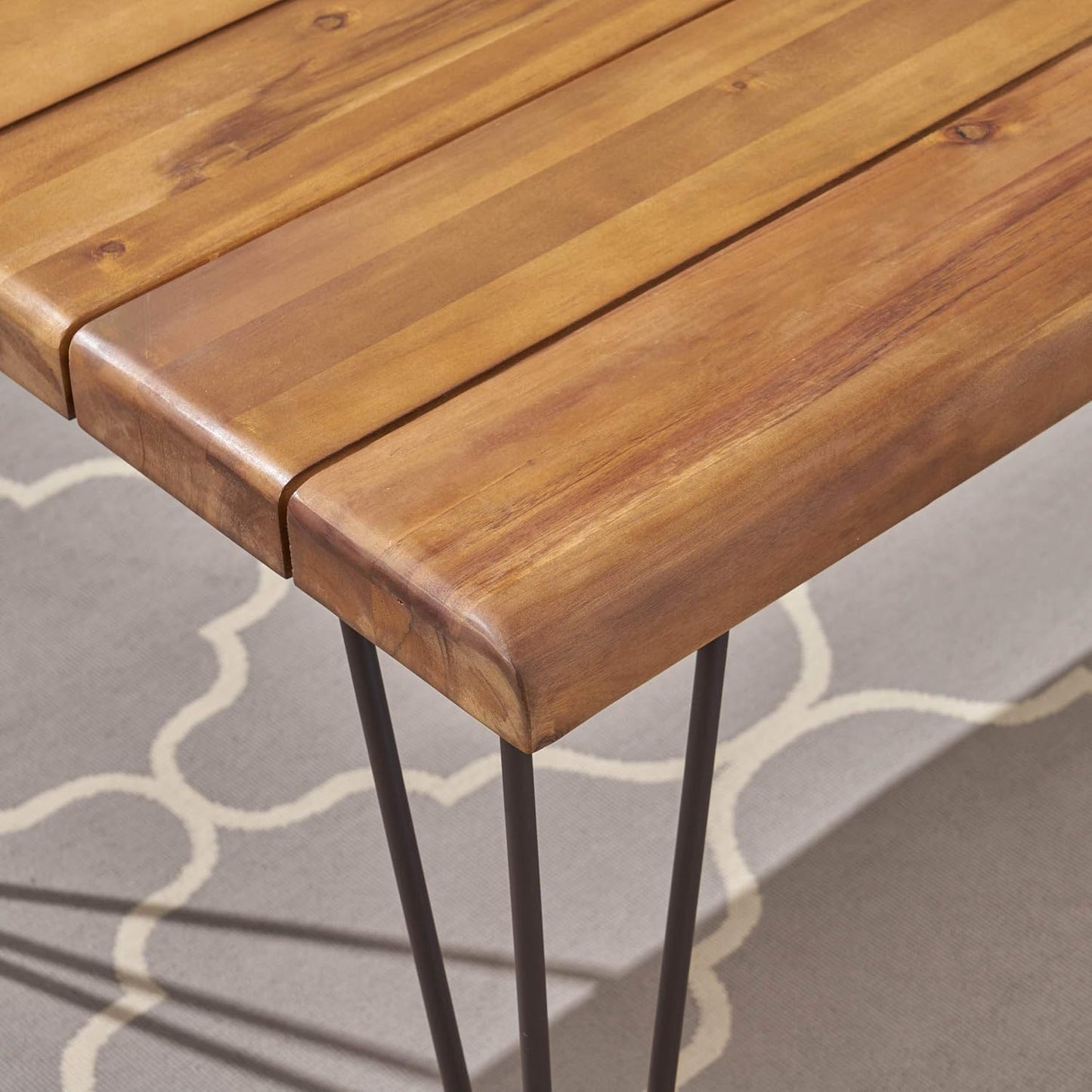 Christopher Knight Home Kama Patio Dining, Rectangular, 72", Acacia Wood Table Top, Rustic Iron Hairpin Legs, Teak Finish, Metal