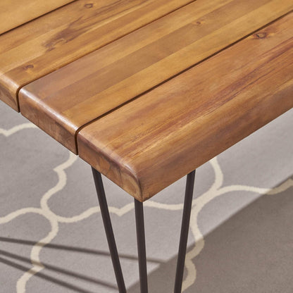 Christopher Knight Home Kama Patio Dining, Rectangular, 72", Acacia Wood Table Top, Rustic Iron Hairpin Legs, Teak Finish, Metal