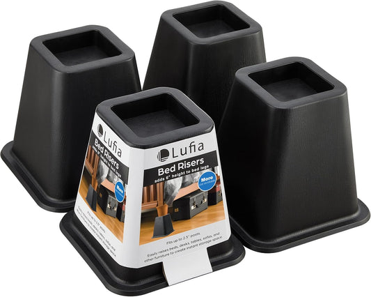 Lufia Bed Risers, Bed Risers, 6" Heavy Duty Bed Furniture Risers for Sofa, Table, Chair or Desk, Set of 4 Bed Risers (Black)