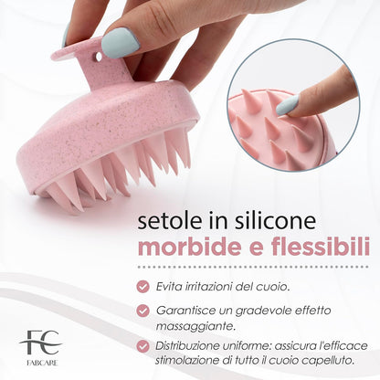FABCARE Scalp Massager Silicone with Wheat Stems for Dry and Wet Hair, Stimulates Growth, Promotes Circulation and Supports the Wellness of Scalp (Pink)