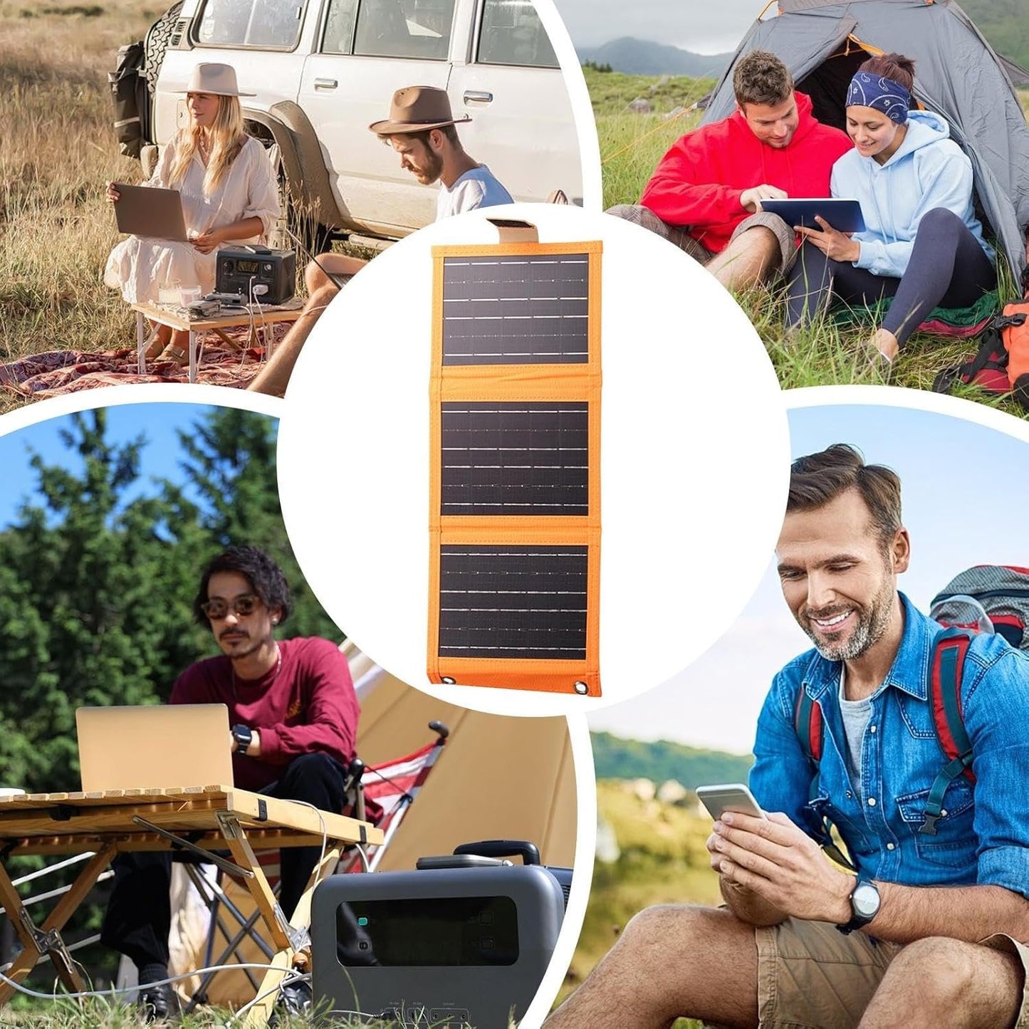 Solar Powered Charger - Solar Charging Panel with USB Port, Silicon Photovoltaic poweer Generation Panel | Solar Charger Folding, Outdoor Camping Charging Device Portable for Tablets Smartwatches
