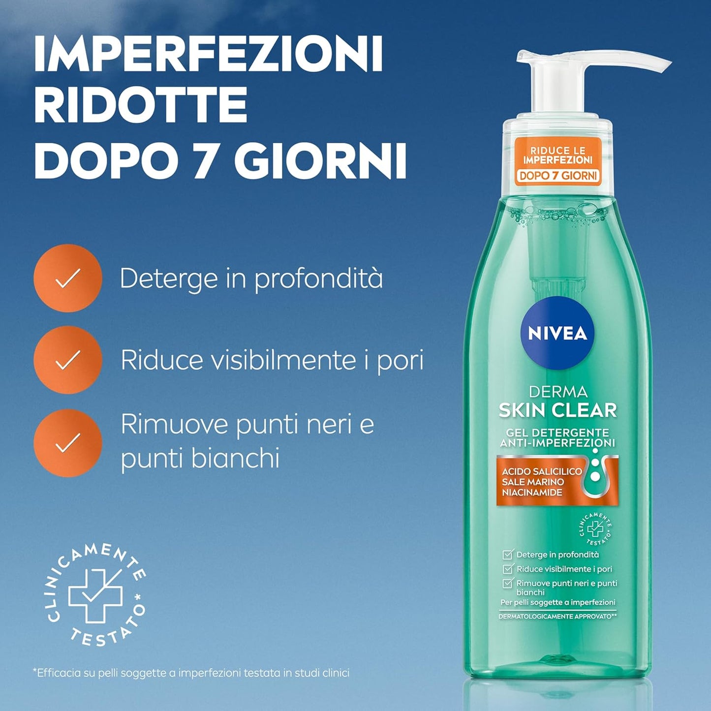 NIVEA Special Pack Derma Skin Clear Anti Blemishes, Facial Cleanser Gel 150 ml + Night Face Peeling 40 ml + Face and Body Scrub 150 ml + Astringent Face Toner 200 ml