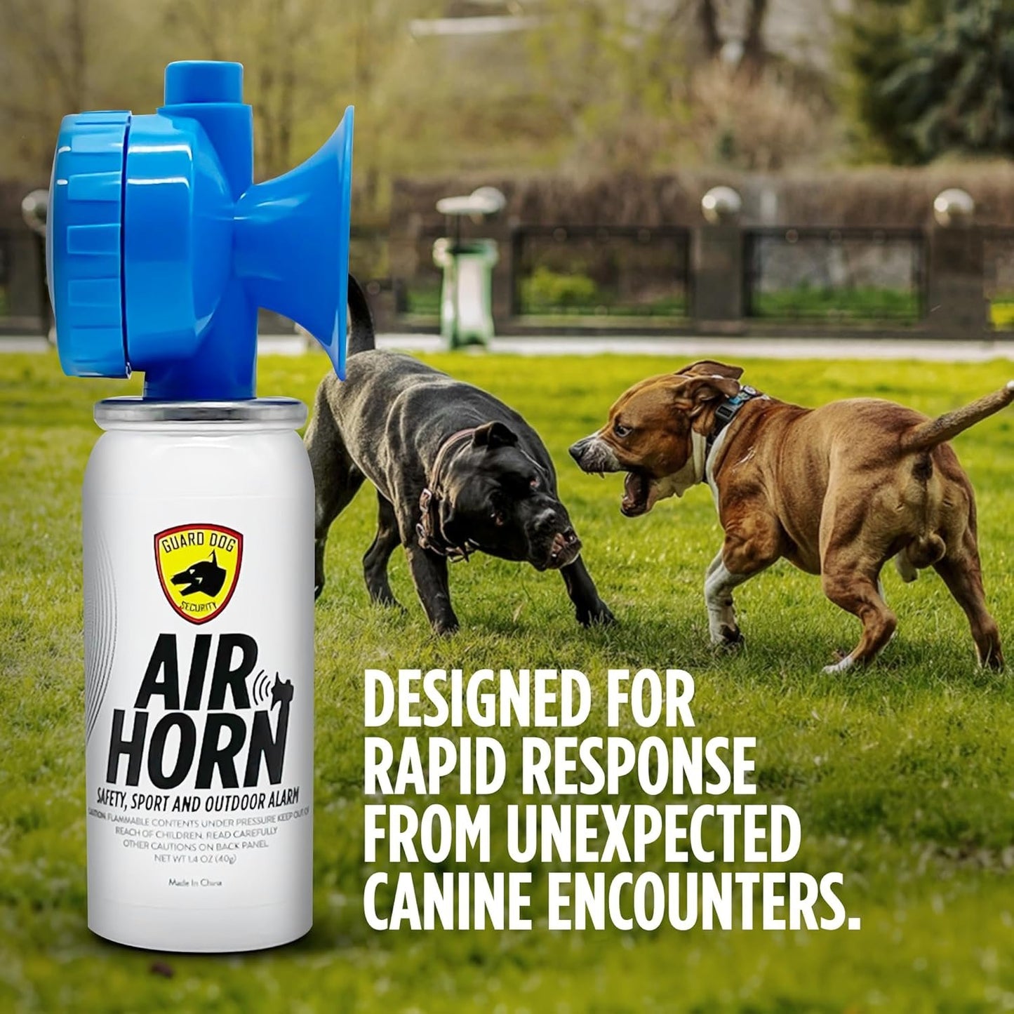 Guard Dog Security Air Horn for Dogs - Powerful Dog Training & Safety Tool - Stops Barking, Jumping, Fighting, Chasing & More - Works as Coyote Deterrent