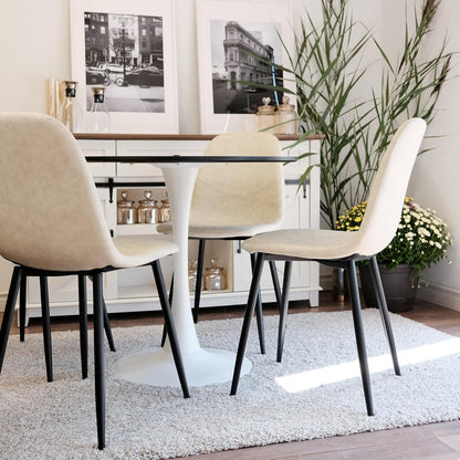 Inspirer Studio Dining Table Set for 4 - Tuilp Table with 4 Upholstered Dining Chairs (Matt Cream)