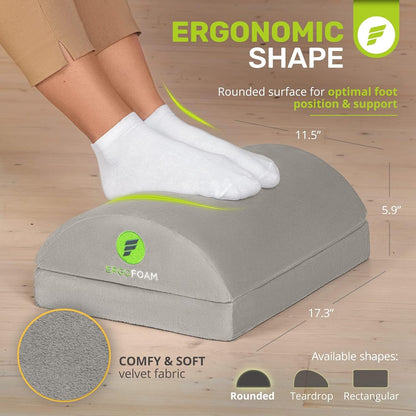 ErgoFoam Adjustable Ergonomic Foot Rest - Grey Metal Frame with Velvet Cover - Under Desk Foot Rest