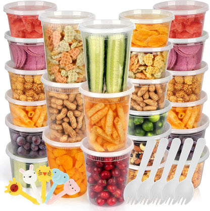 [60 Pack, 2 Size] Food Storage Containers with Lids,16oz, 32oz Plastic Airtight Deli Food Containers w Spoons, Microwave Freezer Food Container, BPA-Free Dishwasher Leakproof Clear Takeout Meal
