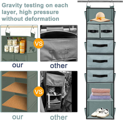 VERONLY 7-Shelf Hanging Closet Organizer with 5 Different Drawers, Hanging Closet Shelves Storage and 8 Mesh Pockets, Closet Organization and Storage for Wardrobe, Underwear, Livingroom, Dorm (Grey)