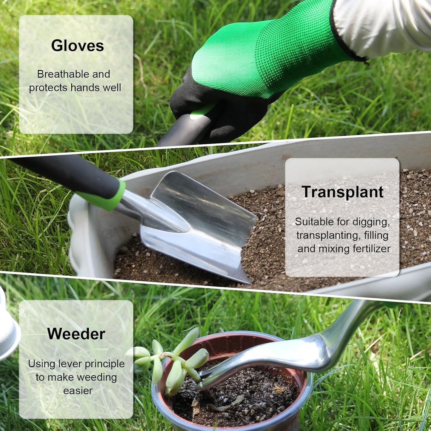 Garden Tools Set,8 Piece Heavy Duty Gardening Tools with Soft Rubberized Non-Slip Handle, Durable Aluminum Alloy Garden Hand with Pruning Shears & Large Garden Tote, Ideal Gifts for Women Men