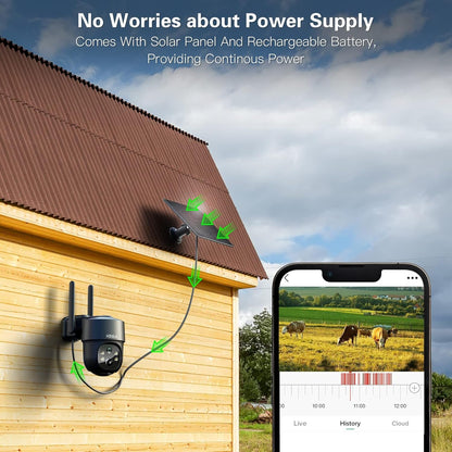 Xega 4G LTE Cellular Security Camera Solar with SIM Card,Wireless Outdoor No WiFi Security Camera,2K HD PTZ Night Vision Motion Detection 2 Way Talk TF&Cloud Storage IP66, Built-in SIM Card