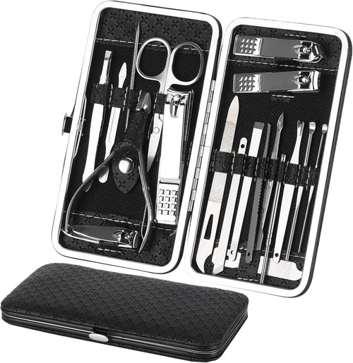 Manicure and Pedicure Kits, 19 Pieces Stainless Steel Nail Clippers Professional Manicure Set Nail Care Tools with Travel Case