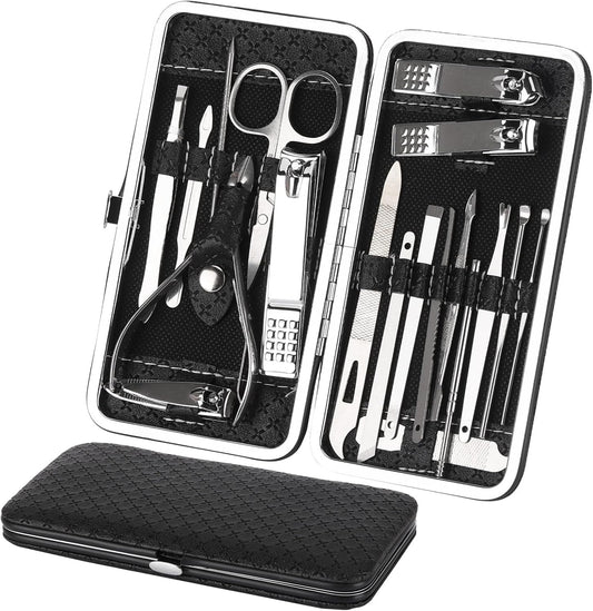 Manicure and Pedicure Kits, 19 Pieces Stainless Steel Nail Clippers Professional Manicure Set Nail Care Tools with Travel Case