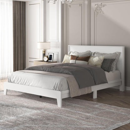 Galano Payne Queen Bed Frame with Headboard – White Platform Bed Frame, Wood Slat Support, No Box Spring Needed, Bedframe Queen Size, Base de Lit Queen, Queen Size Bed Frame