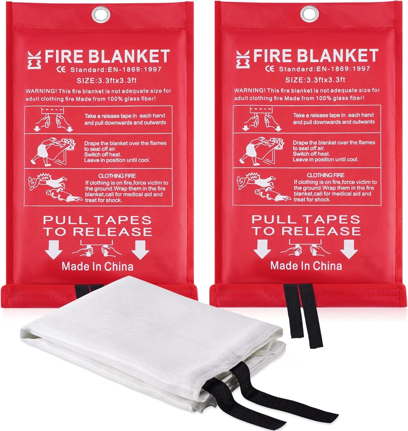 Fire Blanket for Home Emergency Survival – Fiberglass Sheet Suspend Fire Flames Suspension Prepared for Kitchen School Fireplace Grill Car Garage House Warehouse Camp RV Safety (2pcs-FireBlankets)