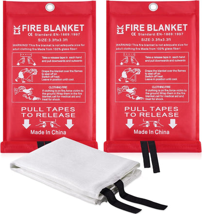 Fire Blanket for Home Emergency Survival – Fiberglass Sheet Suspend Fire Flames Suspension Prepared for Kitchen School Fireplace Grill Car Garage House Warehouse Camp RV Safety (2pcs-FireBlankets)