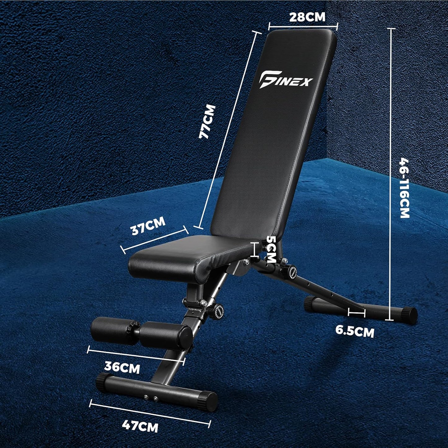 FINEX Weight Bench - 4+5 Adjustable Foldable FID Bench Flat Incline Decline Weight Press, 200KG Load Capacity, Fullbody Exercise Workout Dumbbell Bench for Home Gym