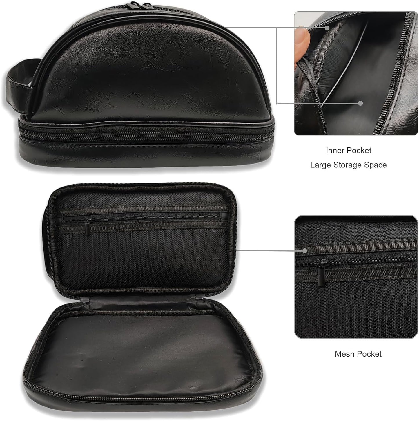 MerjorBliss Men Toiletry Bag,Waterproof Dopp kit hygiene bag for travel,leather shaving kit bag for Toiletries Accessories,Organizer for traveling Makeup Bag, Black, 10 inch, Waterproof Toiletry Bag,