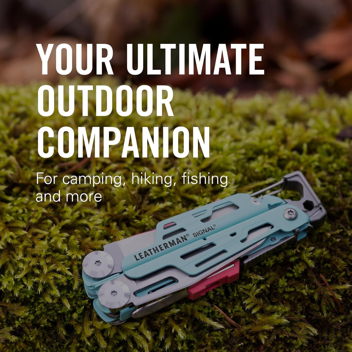 Leatherman Signal® Survival Multitool with Hammer, Whistle & 19 Tools - 4.5" Stainless Lockable Multitool with Nylon Sheath - Aqua & Silver - Ideal for Outdoor Adventures, Camping & EDC