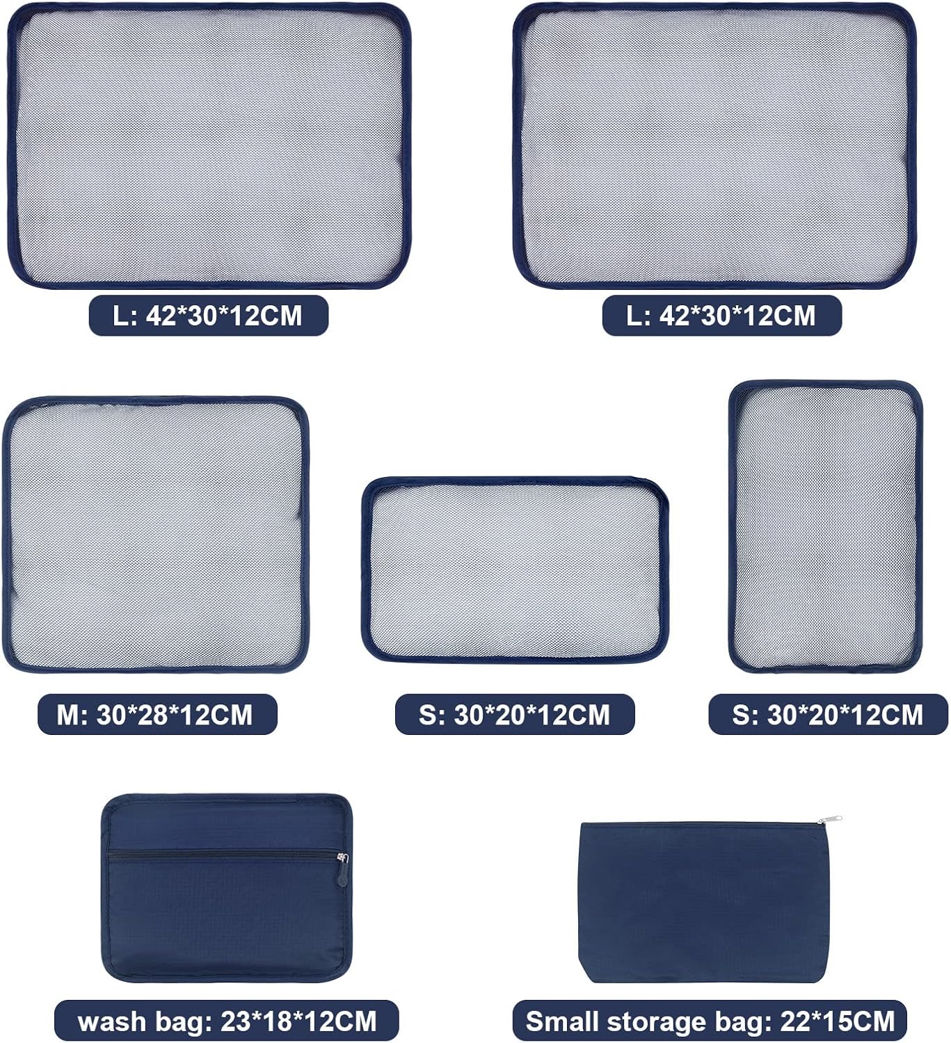 ShawFly Suitcase Organizer Packing Cubes, 7 Pieces Travel Cubes for Suitcase Lightweight Luggage Packing Organizer Essential Travel Bags for Travel Accessories (Blue)