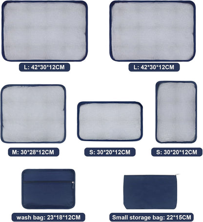 ShawFly Suitcase Organizer Packing Cubes, 7 Pieces Travel Cubes for Suitcase Lightweight Luggage Packing Organizer Essential Travel Bags for Travel Accessories (Blue)